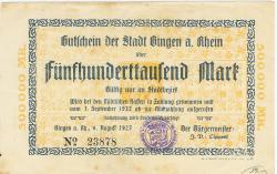 Bingen - Stadt - 6.8.1923 - 1.9.1923 - 500000 Mark