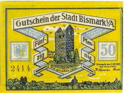 Bismark - Stadt - 1.10.1921 - 50 Pfennig 