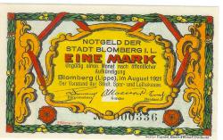 Blomberg - Stadt - August 1921 - 1 Mark