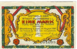 Blomberg - Stadt - August 1921 - 1 Mark
