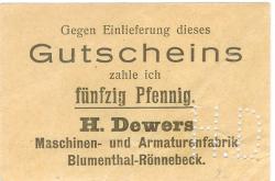 Blumenthal-Rönnebeck (heute: Bremen) - Dewers, H., Maschinen- und Armaturenfabrik - -- - 50 Pfennig
