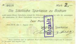 Bochum - Städtische Sparkasse - 8.8.1914 - 2 Mark