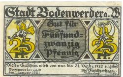 Bodenwerder - Sparkasse der Stadt - 1.1.1921 - 31.12.1922 - 25 Pfennig