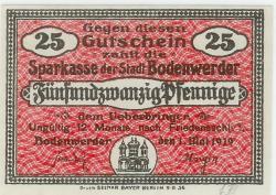 Bodenwerder - Sparkasse der Stadt - 1.5.1919 - 25 Pfennig