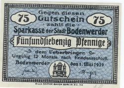 Bodenwerder - Sparkasse der Stadt - 1.5.1919 - 75 Pfennig