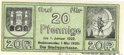 Bodenwerder - Sparkasse der Stadt - 1.5.1920 - 1.1.1922 - 20 Pfennig
