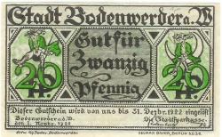 Bodenwerder - Sparkasse der Stadt - 1.11.1920 - 31.12.1922 - 20 Pfennig