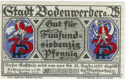 Bodenwerder - Sparkasse der Stadt - 1.11.1920 - 31.12.1922 - 75 Pfennig