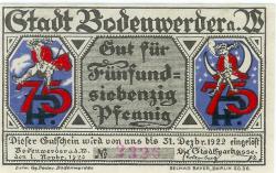 Bodenwerder - Sparkasse der Stadt - 1.11.1920 - 31.12.1922 - 75 Pfennig