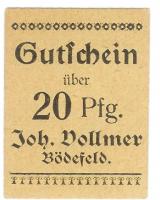 Bödefeld (heute: Schmallenberg) - Vollmer, Johann, Colonialwarenhandlung - -- - 20 Pfennig