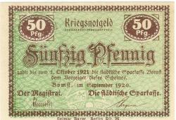 Bomst (heute: PL-Babimost) - Stadt und Städtische Sparkasse - September 1920 - 50 Pfennig