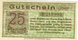 Bonn - Kreis; Sieg-Kreis; Stadt - 1918 - 25 Pfennig