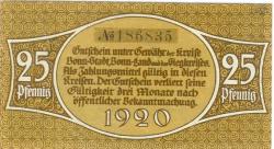Bonn - Kreis; Sieg-Kreis; Stadt - 1920 - 25 Pfennig 
