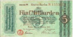 Bonn - Stadt und Handelskammer - 15.10.1923 - 1.4.1924 - 5 Milliarden Mark