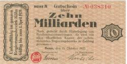 Bonn - Stadt und Handelskammer - 15.10.1923 - 1.4.1924 - 10 Milliarden Mark
