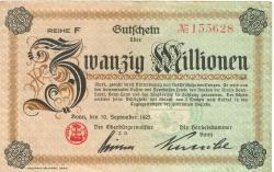 Bonn - Stadt und Handelskammer - 10.9.1923 - 20 Millionen Mark