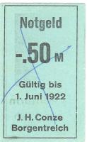Borgentreich - Conze, J. H., Buch- und Papierhandlung, Buchbinderei - - 1.6.1922 - -.50 Mark