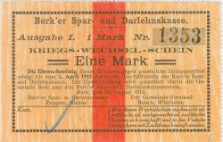 Bork (heute: Selm) - Spar- und Darlehnskasse - 15.8.1914 - 1.4.1915 - 1 Mark