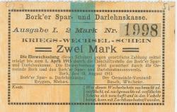 Bork (heute: Selm) - Spar- und Darlehnskasse - 15.8.1914 - 1.4.1915 - 2 Mark