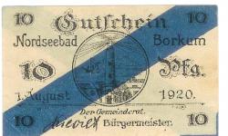 Borkum - Gemeinde - 1.8.1920 - 10 Pfennig