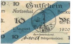 Borkum - Gemeinde - 1.8.1920 - 10 Pfennig