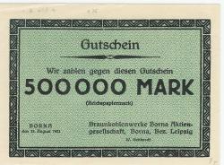 Borna - Braunkohlenwerke AG - 15.8.1923 - 500000 Mark