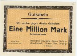 Borna - Braunkohlenwerke AG - 15.8.1923 - 1 Million Mark