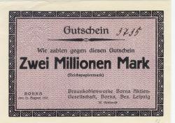 Borna - Braunkohlenwerke AG - 15.8.1923 - 2 Millionen Mark