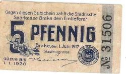 Brake - Stadt - 1.6.1917 - 5 Pfennig