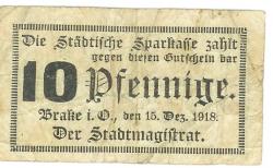 Brake - Stadt - 15.12.1918 - 10 Pfennig