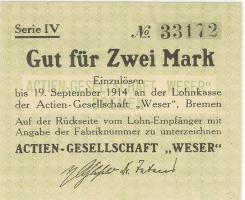 Bremen - AG Weser - - 19.9.1914 - 2 Mark