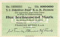 Bremen - Francke-Werke KaA - 10.8.1923 - 100000 Mark