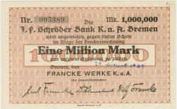 Bremen - Francke-Werke KaA - 29.8.1923 - 1 Million Mark 