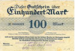Bunzlau (heute: PL-Boleslawiec) - Kranz, August, & Söhne, Bunzlauer Dampfsägewerk und Holzhandlung - 6.9.1922 - 100 Mark