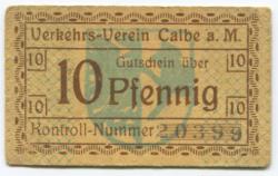 Calbe (heute: Kalbe) - Verkehrs-Verein - -- - 10 Pfennig 