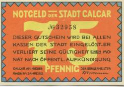 Calcar (heute: Kalkar) - Stadt - 1922 - 75 Pfennig 
