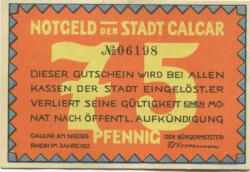 Calcar (heute: Kalkar) - Stadt - 1922 - 75 Pfennig 