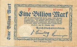 Cassel (heute: Kassel) - Reichsbahndirektion - 24.10.1923 - 1 Billion Mark