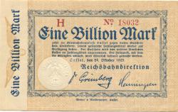 Cassel (heute: Kassel) - Reichsbahndirektion - 24.10.1923 - 1 Billion Mark