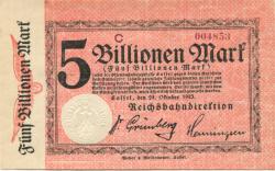 Cassel (heute: Kassel) - Reichsbahndirektion - 24.10.1923 - 5 Billionen Mark