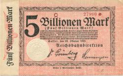 Cassel (heute: Kassel) - Reichsbahndirektion - 24.10.1923 - 5 Billionen Mark