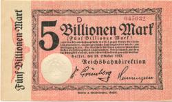 Cassel (heute: Kassel) - Reichsbahndirektion - 24.10.1923 - 5 Billionen Mark