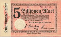 Cassel (heute: Kassel) - Reichsbahndirektion - 24.10.1923 - 5 Billionen Mark