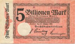 Cassel (heute: Kassel) - Reichsbahndirektion - 24.10.1923 - 5 Billionen Mark