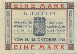 Castrop - Wohltätigkeits-Bazar - 15.10.1921 - 18.10.1921 - 1 Mark