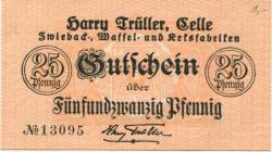 Celle - Trüller, Harry, Zwieback-, Waffel- und Keksfabriken, Brückenstr. 5 - - 1.4.1918 - 25 Pfennig