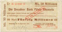 Chemnitz - Commerz- und Privat-Bank AG, Filiale Chemnitz - 19.9.1923 - 50 Millionen Mark