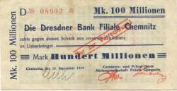 Chemnitz - Commerz- und Privat-Bank AG, Filiale Chemnitz - 19.9.1923 - 100 Millionen Mark