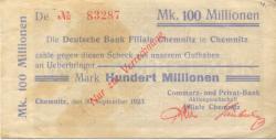 Chemnitz - Commerz- und Privat-Bank AG, Filiale Chemnitz - 30.9.1923 - 100 Millionen Mark