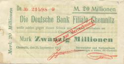 Chemnitz - Darmstädter und Nationalbank KaA, Filiale Chemnitz - 25.9.1923 - 20 Millionen Mark